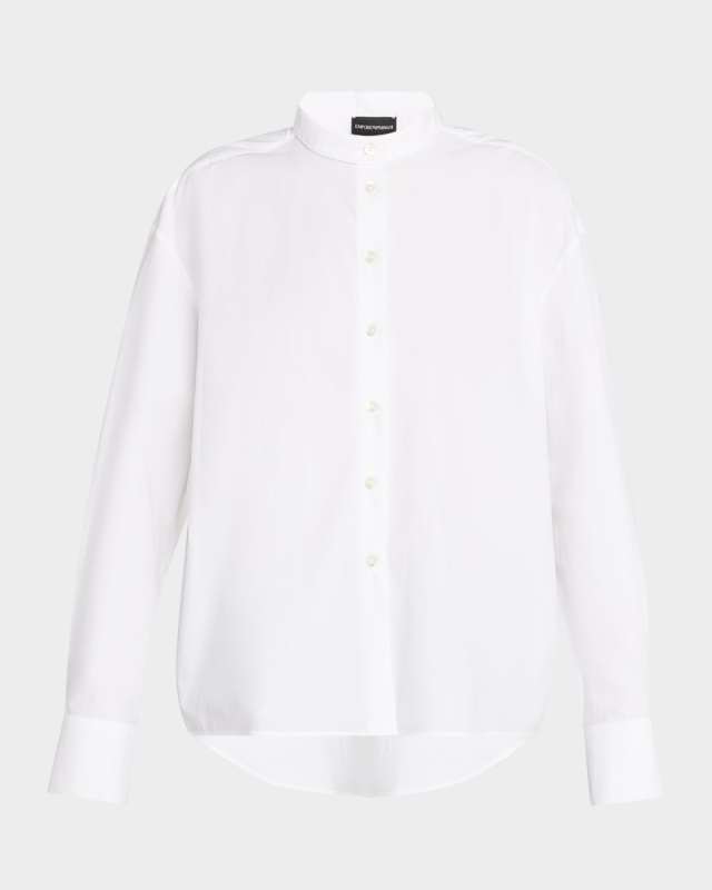 Band-Collar Cotton Poplin Shirt